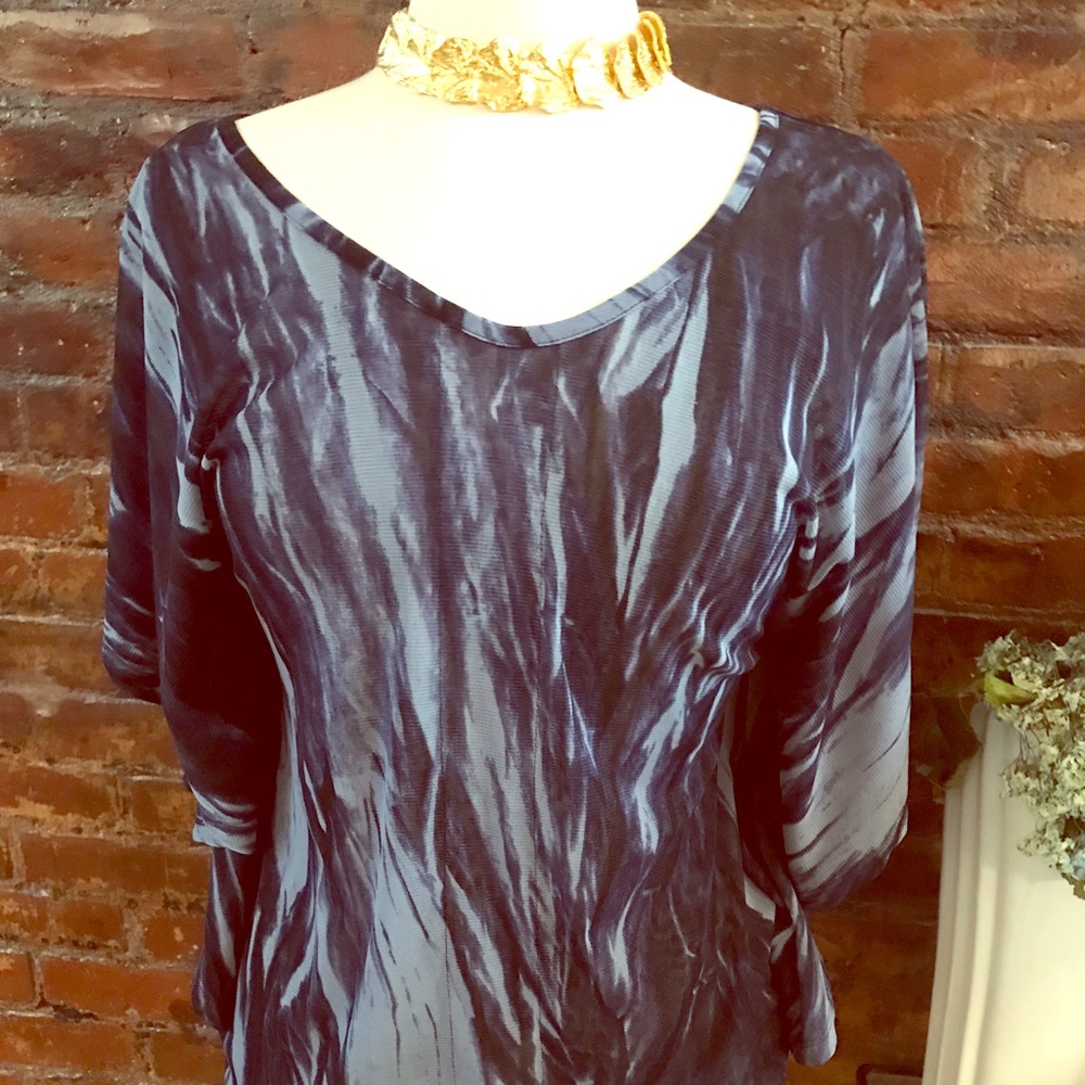 Vivianne Tam Mesh Blue Tie Dye Bat Wing Top Sz S